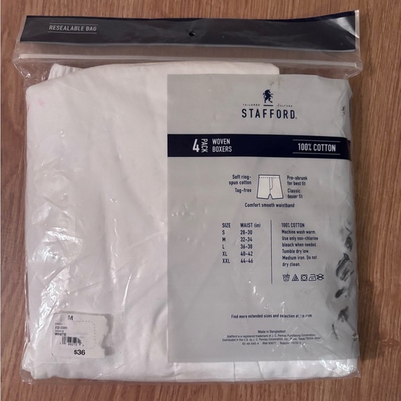 Stafford Men's Classic White Woven Boxers - 4 Pack - Picture 2 of 2